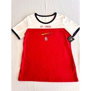 St Louis Cardinals MLB Ringer T-Shirt Womens Lg Red White Campus Lifestyle NWT